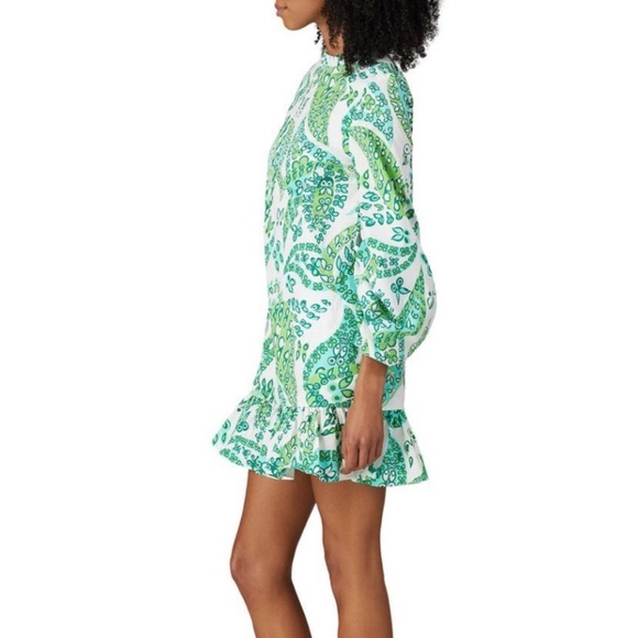 Gently loved STAUD Carolina Butterfly Paisley Green & White Cotton Mini Dress - Picture 3 of 6